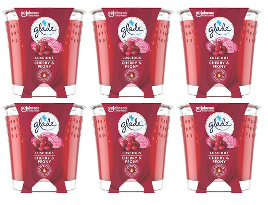 6 x Glade Scented Candle Air Freshener Luscious Cherry & Peony 129G