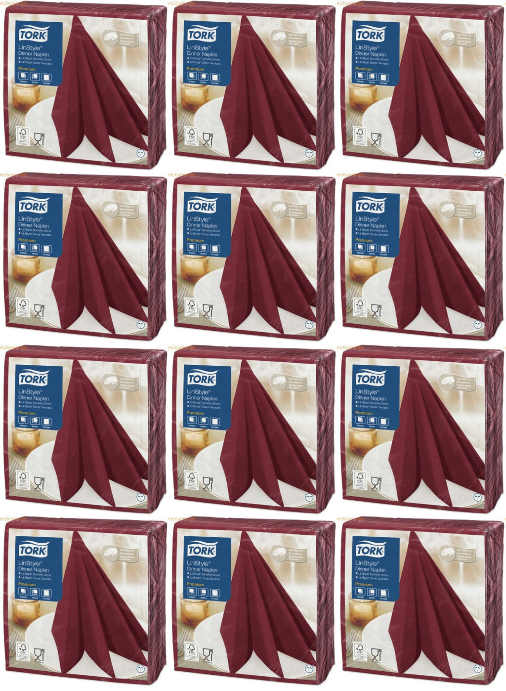 12 x 478855 Tork Linstyle® Burgundy Dinner Napkin, 4-Fold, 50Nap X12