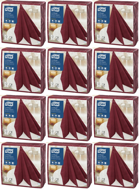 12 x 478855 Tork Linstyle® Burgundy Dinner Napkin, 4-Fold, 50Nap X12