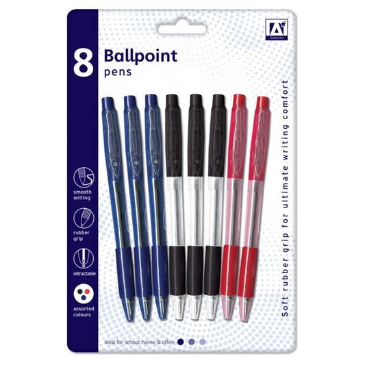 12 x Stat 8 Retractable B/Point Pens 3Col