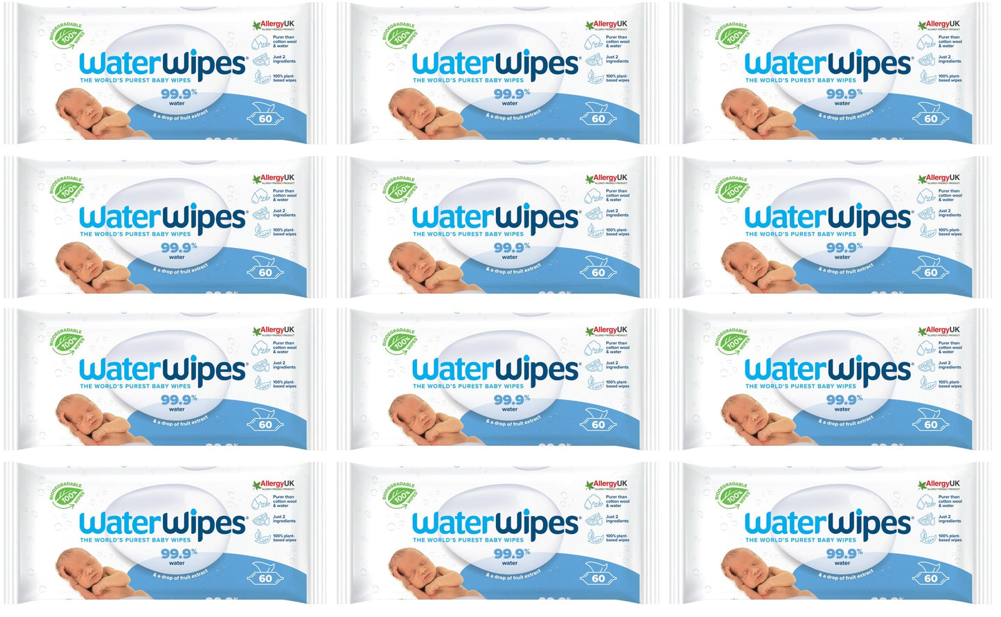 12 x Waterwipes 60 Baby Wipes