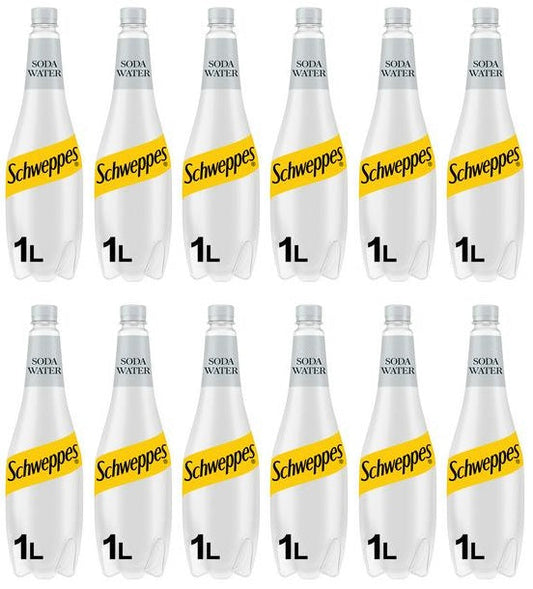 12 x Schweppes Soda Water 1L