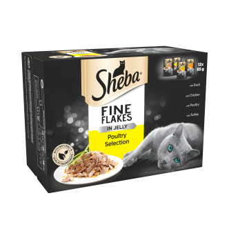 4 X Sheba Fine Flakes Cat Pouch Poultry In Jelly 12X85G