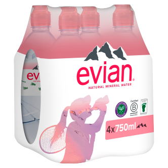 3 x Evian Still Water Sport Cap 4X750Mls