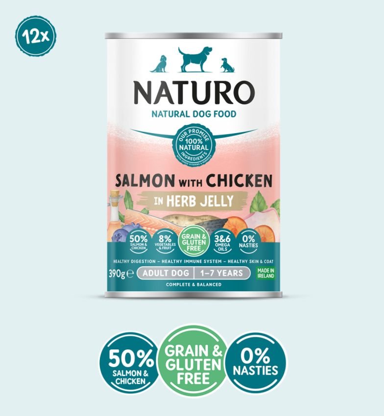 12 x Naturo Adult Dog Salmon & Chicken Jelly  - 390GM