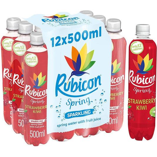 12 x Rubicon Spring Strawberry Kiwi Flavoured Sparkling Spring Water 500Ml