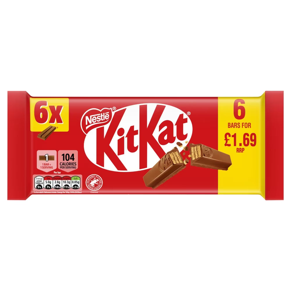 18 x Kit Kat 2 Finger Milk Chocolate 6 Pack - 6PK