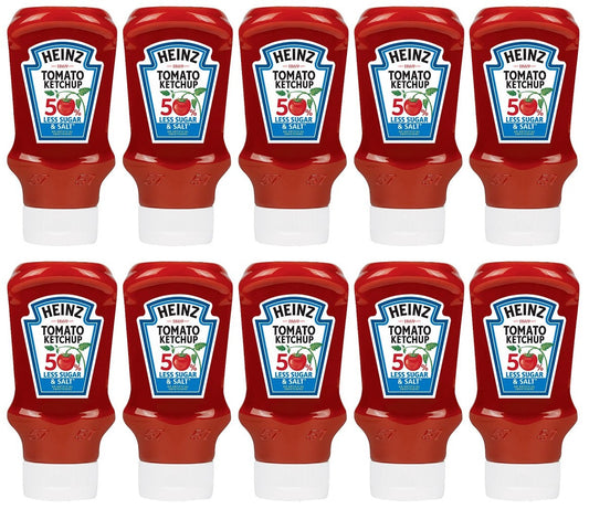 10 x Heinz 50% Less Sugar & Salt Tomato Ketchup 435G