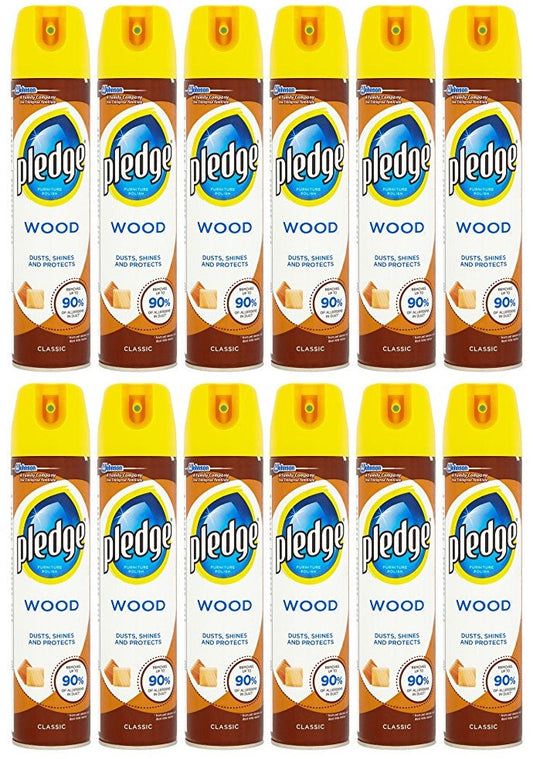 12 x Pledge Expert Wood Care Polish Aerosol Classic 250Ml