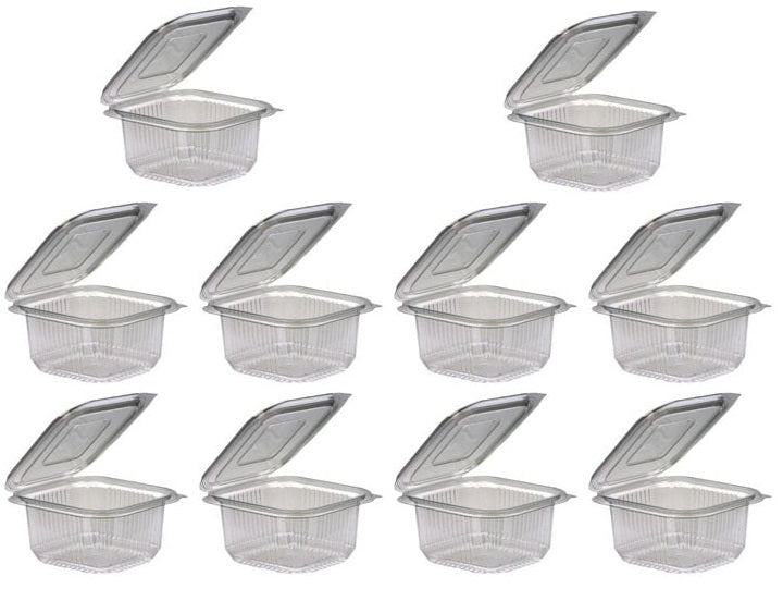 10 x Salad Container Square Hinged 375Ml
