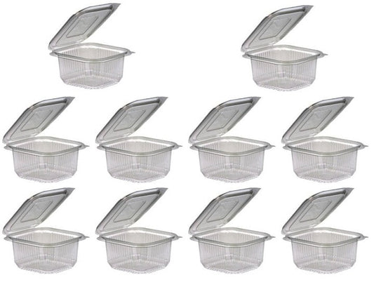 10 x Salad Container Square Hinged 375Ml