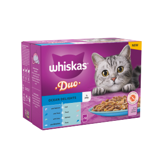 4 x Whiskas Cat 1+ Pouch Jelly Duo Ocean Delights 12 Pack - 12X85Gm