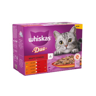 4 x Whiskas Cat 1+ Pouch Jelly Duo Meaty Combos 12 Pack - 12X85Gm