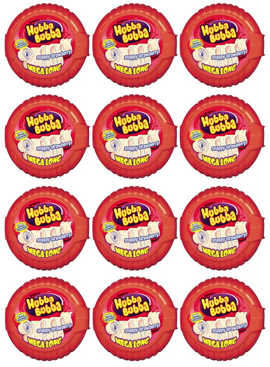 12 x Hubba Bubba Mega Long Tape Strawberry 56Gm