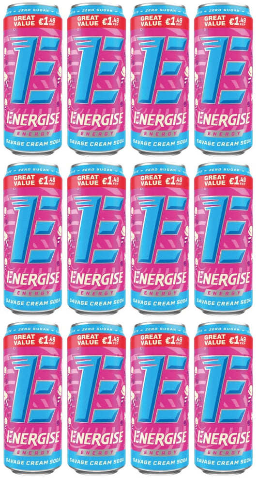 12 x Energise Energy Savage Cream Soda 500Ml
