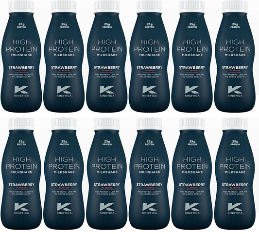 12 x Kinetica High Protein Milkshake Strawberry Flavour 330Ml