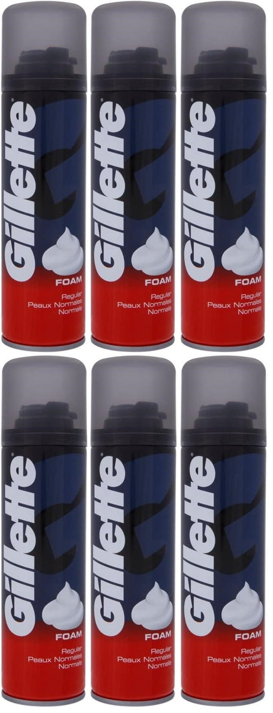 6 x Gillette Classic Men's Shaving Foam Regular 200Ml