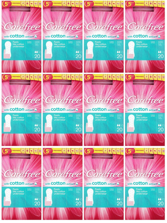 12 x Carefree Panty Liners Pads Folded Breathable Pack Of 20