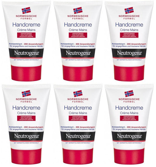 6 x Neutrogena Norwegian Formula Concentrated Unscented Hand Cream 50Ml