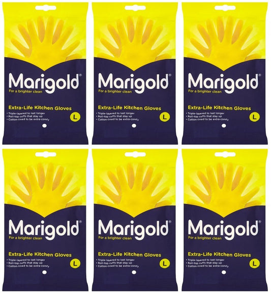 6 x Marigold Extra-Life Kitchen Gloves L 85 1 Pair