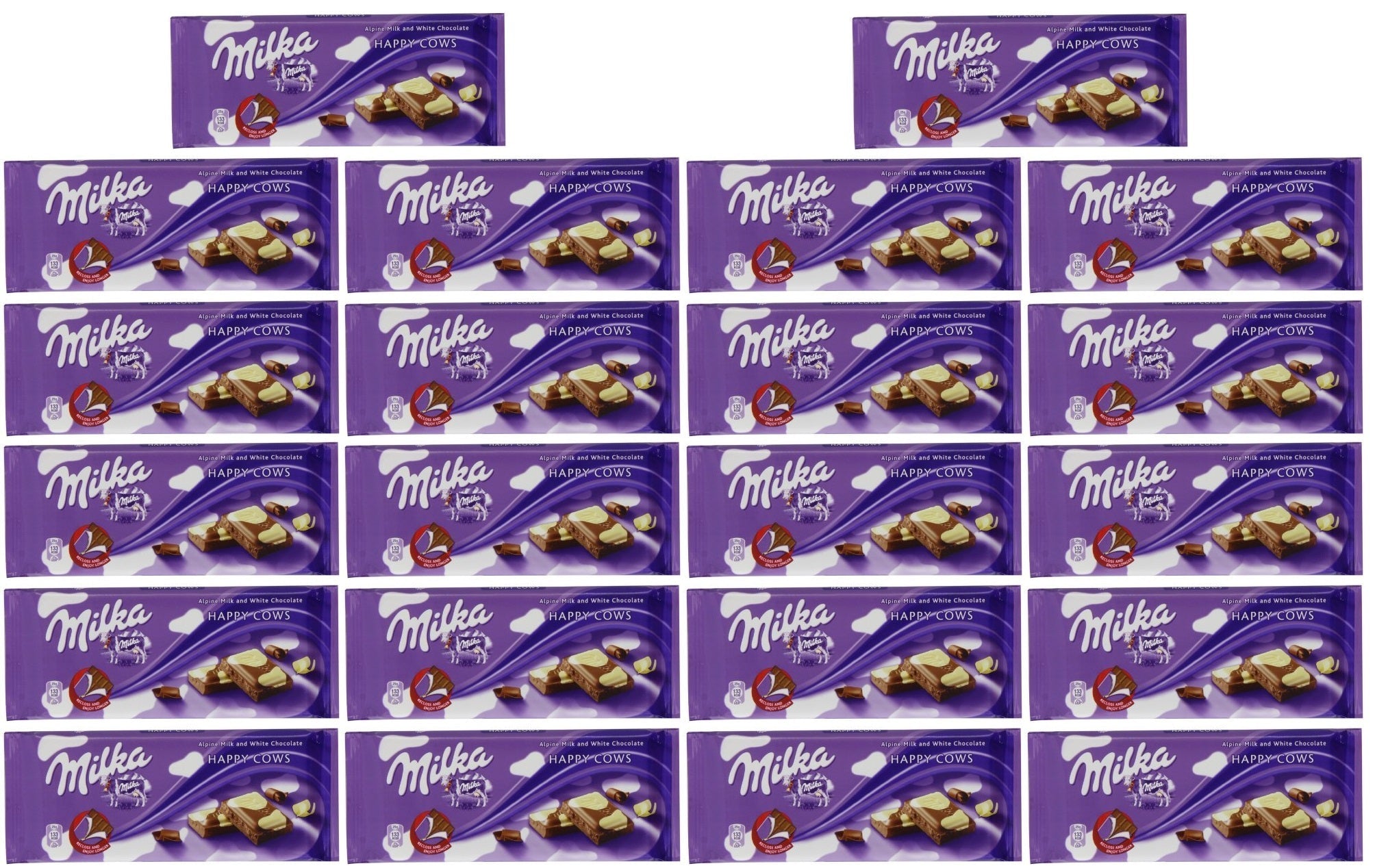 23 x Milka Happy Cows Milk And White Chocolate Bar 100G