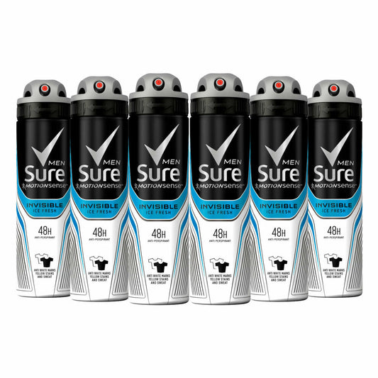 6 x Sure  Anti-Perspirant Aerosol Invisible Ice Fresh 150 Ml