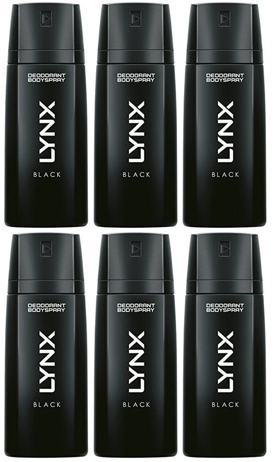 6 x Lynx  Aerosol Bodyspray Black 150 Ml