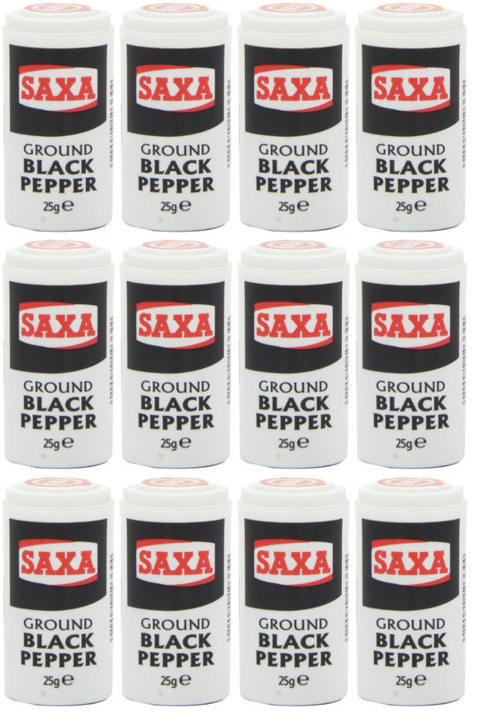 12 x Saxa Ground Black Pepper 25G