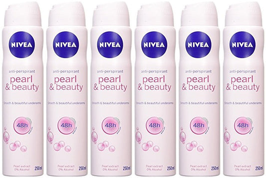 6 x Nivea Pearl & Beauty Anti-Perspirant Deodorant Spray 250Ml