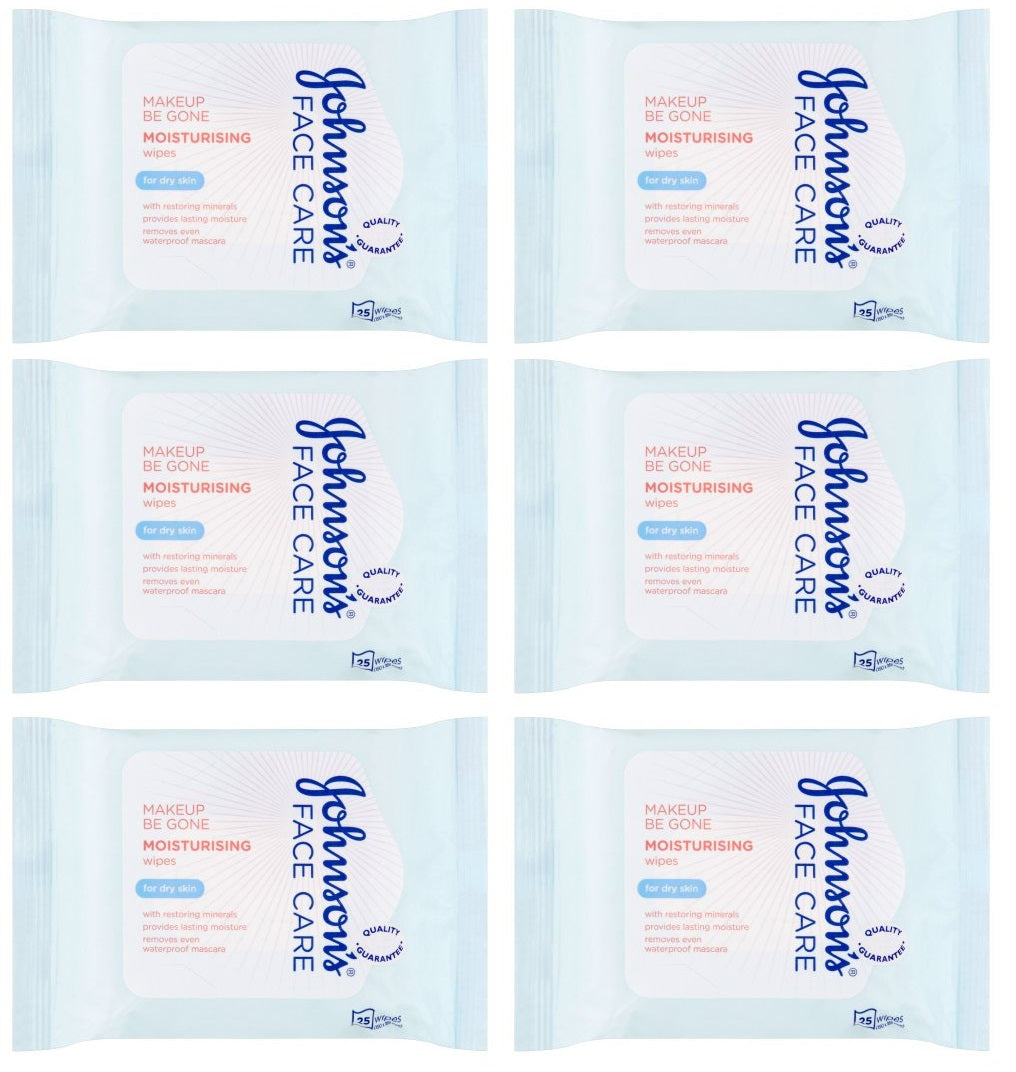 6 x Johnsons Make-Up Be Gone 5-In-1 Moisturising Cleansing Wipes 25 Wipes