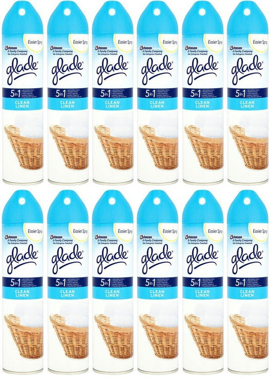 12 x Glade 5 In 1 Clean Linen Air Freshener 300Ml