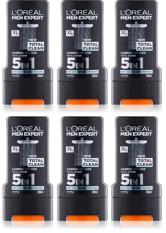 6 x L Oreal Men Expert Total Clean Shower Gel 300Ml