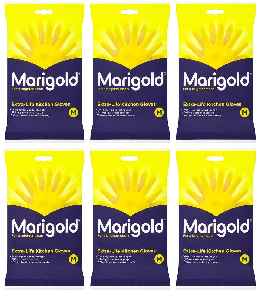 6 x Marigold Kitchen Extra Life Gloves 7½ Medium Size