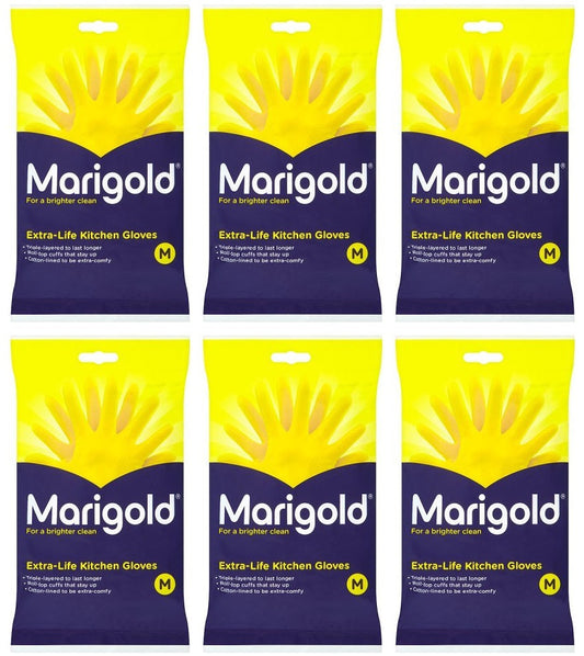 6 x Marigold Kitchen Extra Life Gloves 7½ Medium Size