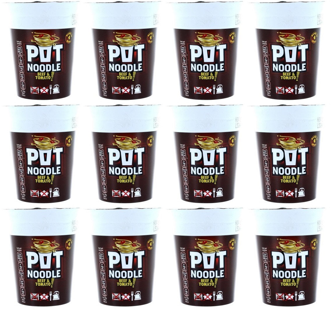 12 x Pot Noodle  Instant Snack Beef & Tomato 90 G