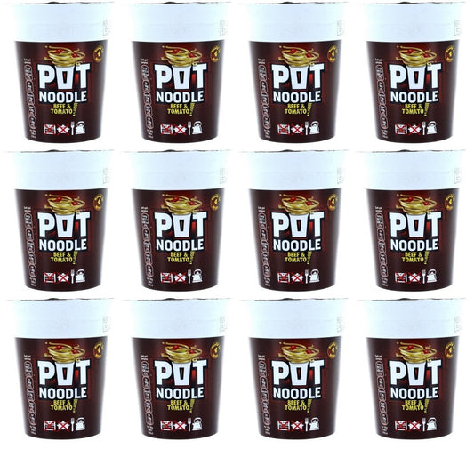 12 x Pot Noodle  Instant Snack Beef & Tomato 90 G