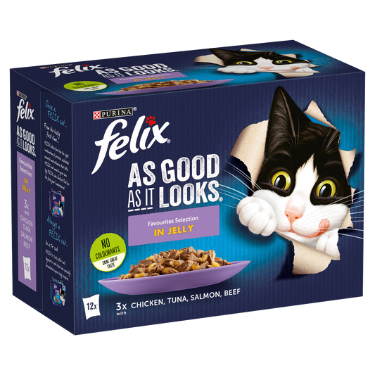 4 x Felix Cat Agail Pouch Favourites Selection 12 Pack - 12X85GM