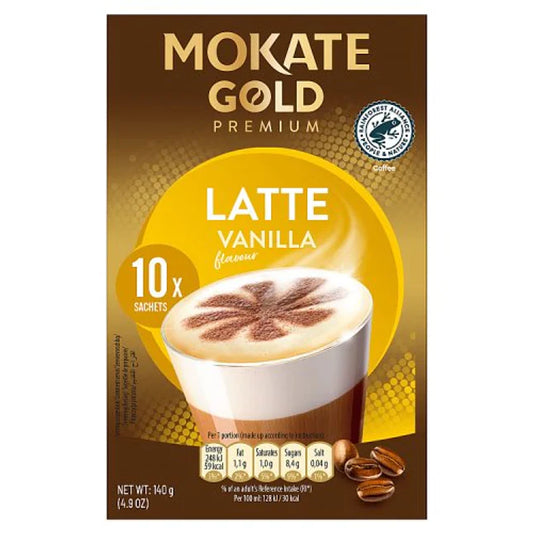 12 x Mokate Gold Premium Latte Vanilla 10 Sachets - 140GM