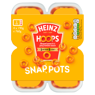 24 x Heinz Snap Pots Spaghetti Hoops 200Gm (6 x 4Pots)