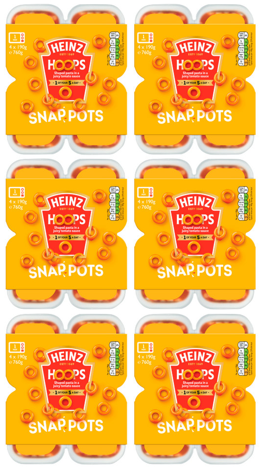 24 x Heinz Snap Pots Spaghetti Hoops 200Gm (6 x 4Pots)