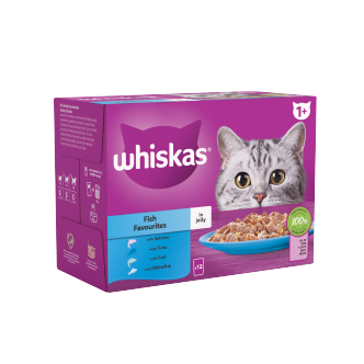 4 x Whiskas Cat 1+ Pouch Jelly Fish Favourites 12 Pack - 12X85Gm