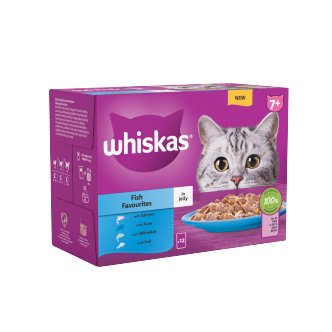 4 x Whiskas Cat 7+ Pouch Jelly Fish Favourites 12 Pack - 12X85Gm