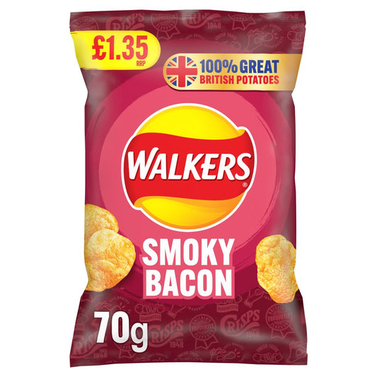 18 x Walkers Smoky Bacon - 70GM