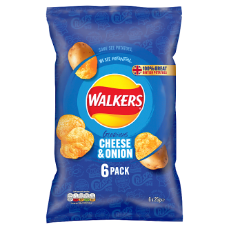 18 x Walkers Cheese & Onion 6Pk 6X25Gm