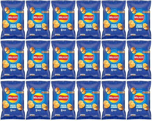 18 x Walkers Cheese & Onion Multipack Crisps 6X25G