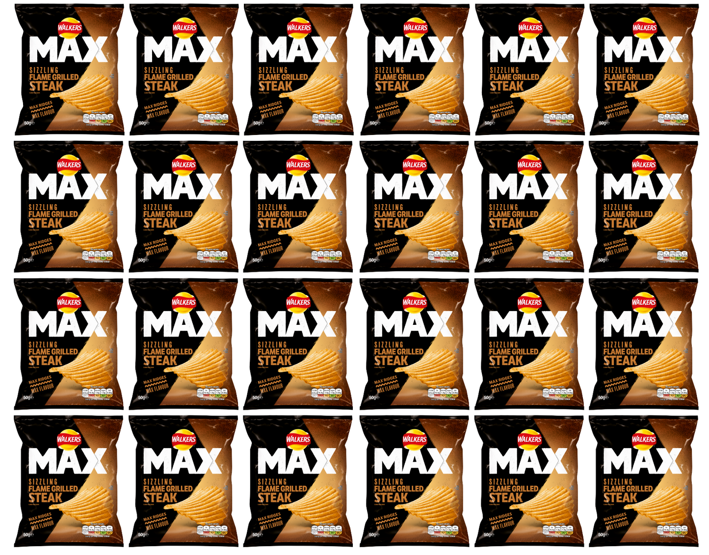24 x Walkers Max Flame Grilled Steak 50Gm