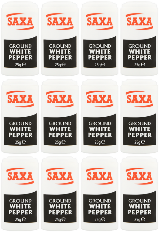 12 x Saxa Ground White Pepper 25Gm