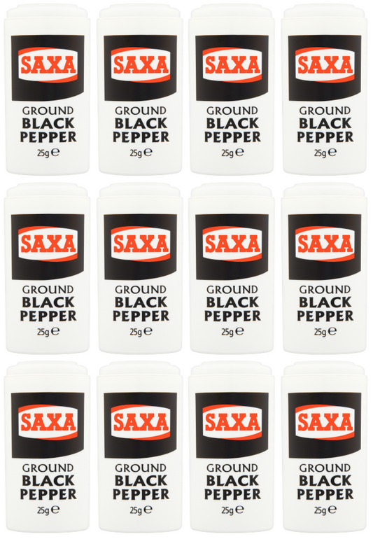 12 x Saxa Ground Black Pepper 25Gm