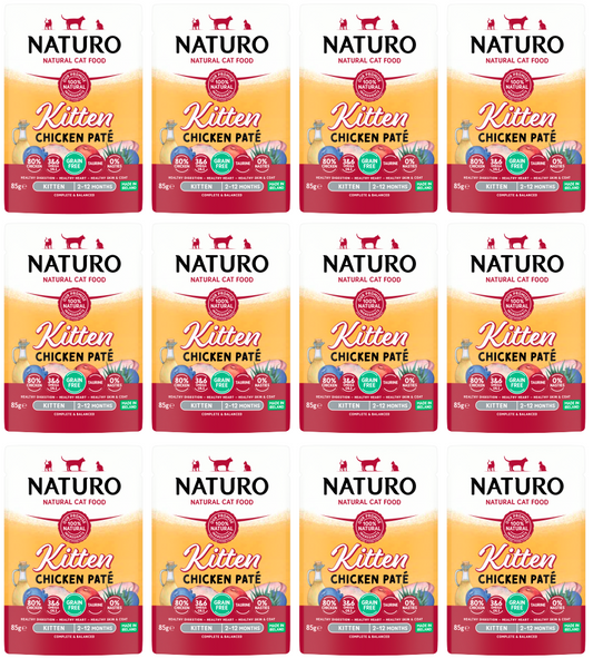 12 x Naturo Kitten Pouch Chicken Pate  - 85GM