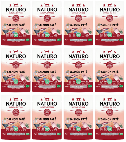 12 x Naturo Cat Pouch Salmon Pate  - 85GM